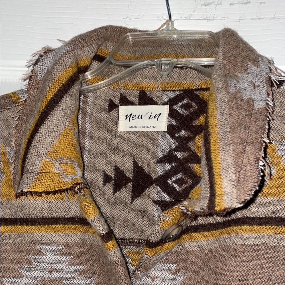 Women's Patterned Zip-Up Jacket - Brown and Yellow - Picture 7 of 8